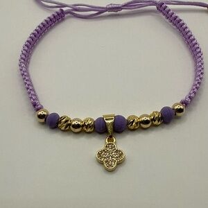 Pulsera de Balines Morada 4MM en Baño de Oro 18K 4MM. Gold Plated 18K Purple New